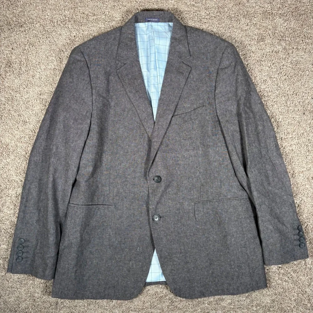Stafford Mens 42 Short Gray Sport Coat Linen Blend Classic Two Button Blazer‎
